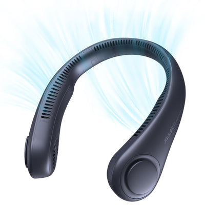 JISULIFE Tragbarer Hals-Ventilator, Hands Free Bladeless Fan, 4000 mAh Batteriebetriebener Tragbarer Persönlicher Ventilator, USB-Betriebener Schreibtisch-Ventilator, 5 Geschwindigkeiten - Dunkelblau