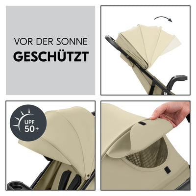 hauck Buggy Shop N Care für Kinder ab Geburt bis 22 kg mit Liegefunktion, Getränkehalter und Snack Tablett, Klein Zusammenklappbar, Sonnenverdeck (UPF 50+), XL Korb bis 3 kg (Olive)