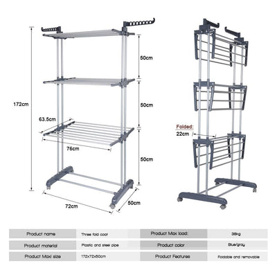 johgee Platzsparend und Praktisch Turmwäscheständer 172CM hoch Wäscheständer - innen mit faltbaren Flügeln， mit 4 Rollen - Davon 2 mit Feststellbremse