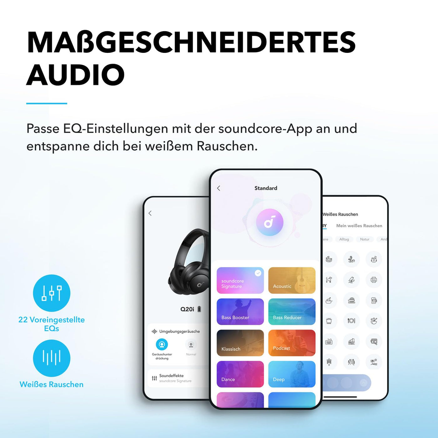 soundcore by Anker Q20i kabelloser Bluetooth Over-Ear-Kopfhörer mit Hybrid Active Noise Cancelling, 40h Spielzeit im ANC-Modus, Hi-Res Audio, tiefer Bass, Personalisierung per App (Blau)