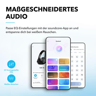 soundcore by Anker Q20i kabelloser Bluetooth Over-Ear-Kopfhörer mit Hybrid Active Noise Cancelling, 40h Spielzeit im ANC-Modus, Hi-Res Audio, tiefer Bass, Personalisierung per App (Blau)