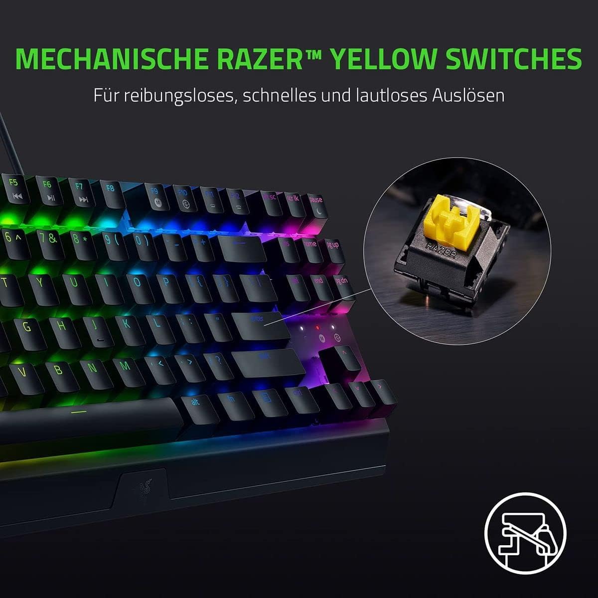 Razer BlackWidow V3 Tenkeyless (Green Switch) - Mechanische Gaming-Tastatur ohne Ziffernblock (Klickende Mechanische Switches, Kompakt, Voll Programmierbare Tasten) QWERTZ DE-Layout | Schwarz