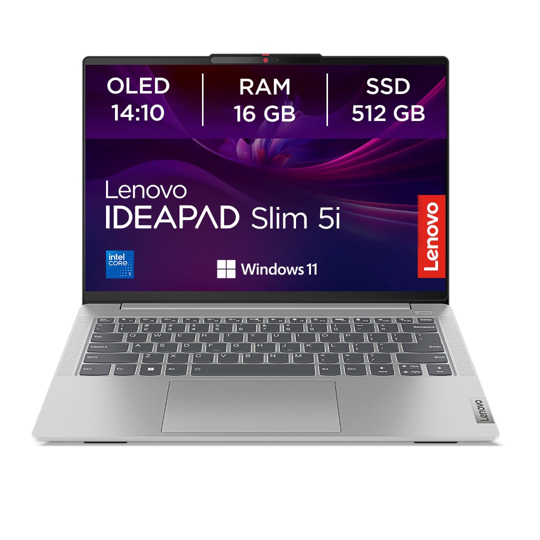 Lenovo IdeaPad Slim 5i Laptop | 14" OLED WUXGA Display | Intel Core i7-13620H | 16GB RAM | 512GB SSD | Intel UHD Grafik | Windows 11 Home | QWERTZ | Luna Grau | 3 Monate Premium Care
