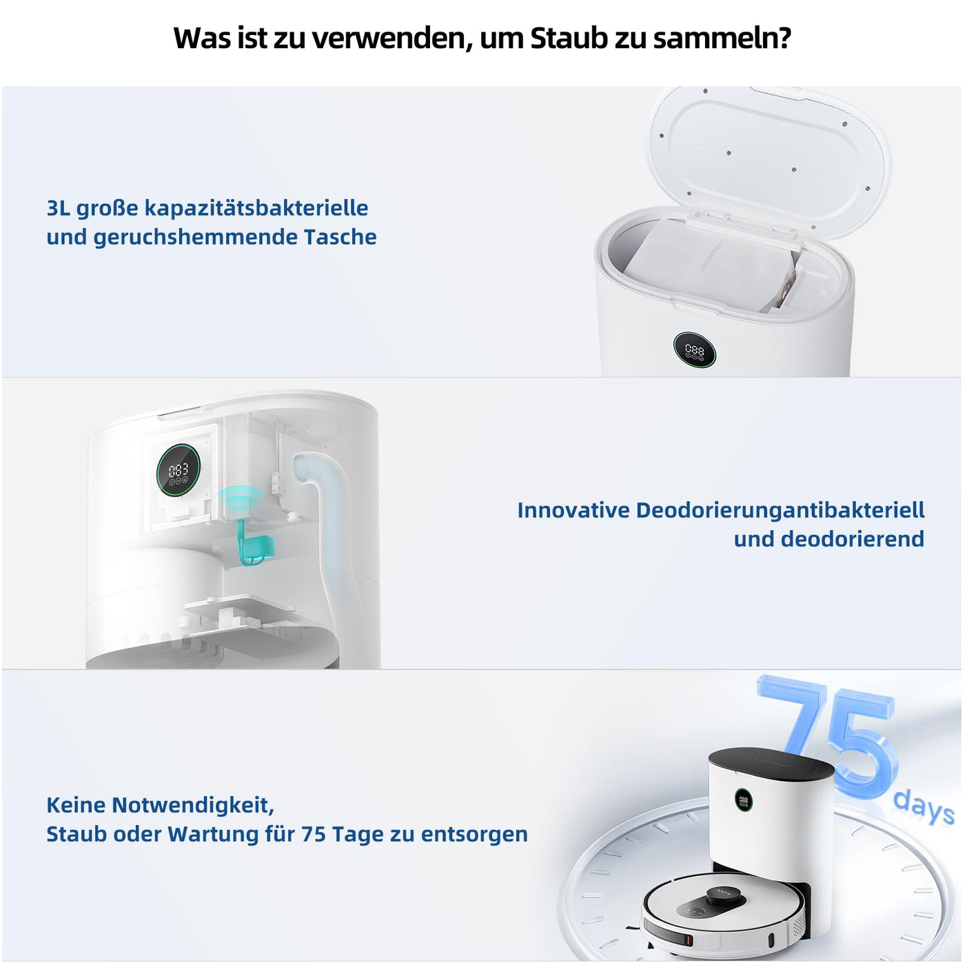 ROIDMI EVE MAX Saugroboter mit Wischfunktion - 5000Pa Staubsauger Roboter mit Absaugstation Selbstreinigung 75 Tage Mopphebung & Schwingwisch 5200mAh Sprachsteuerung für Tierhaare Teppiche Hartboden