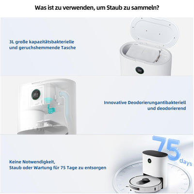 ROIDMI EVE MAX Saugroboter mit Wischfunktion - 5000Pa Staubsauger Roboter mit Absaugstation Selbstreinigung 75 Tage Mopphebung & Schwingwisch 5200mAh Sprachsteuerung für Tierhaare Teppiche Hartboden