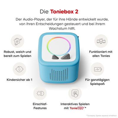 tonies Toniebox 2 Bundle Incl. 6 Tonies: Disney Cap&Capper,König der Löwen,Ratatouli,Dschungelbuch,Nemo,Aristocats,Himmelblau, Audioplayer für Hörbücher, Lieder, Einschlafen und Tonieplay für Kinder