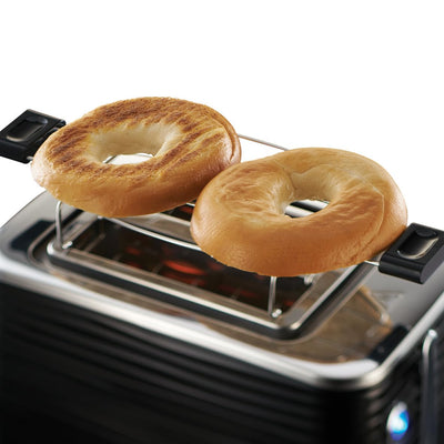 Russell Hobbs Toaster [für 2 Scheiben] Inspire Schwarz mit hochwertiger Hochglanz-Struktur (extra breite Toastschlitze, inkl. Brötchenaufsatz, 6 Bräunungsstufen + Auftau- & Aufwärmfunktion) 24371-56