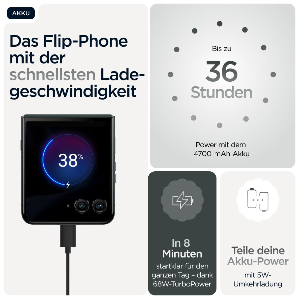 Motorola razr 60 Ultra Flip-Phone (6,96"-pOLED-Display/Robustes 4,0"-Außendisplay Dank Gorilla Glass Ceramic, widerstandsfähig, wassergeschützt, 50-MP-Kamera mit Moto-AI, 16/512 GB) Pantone Scarab