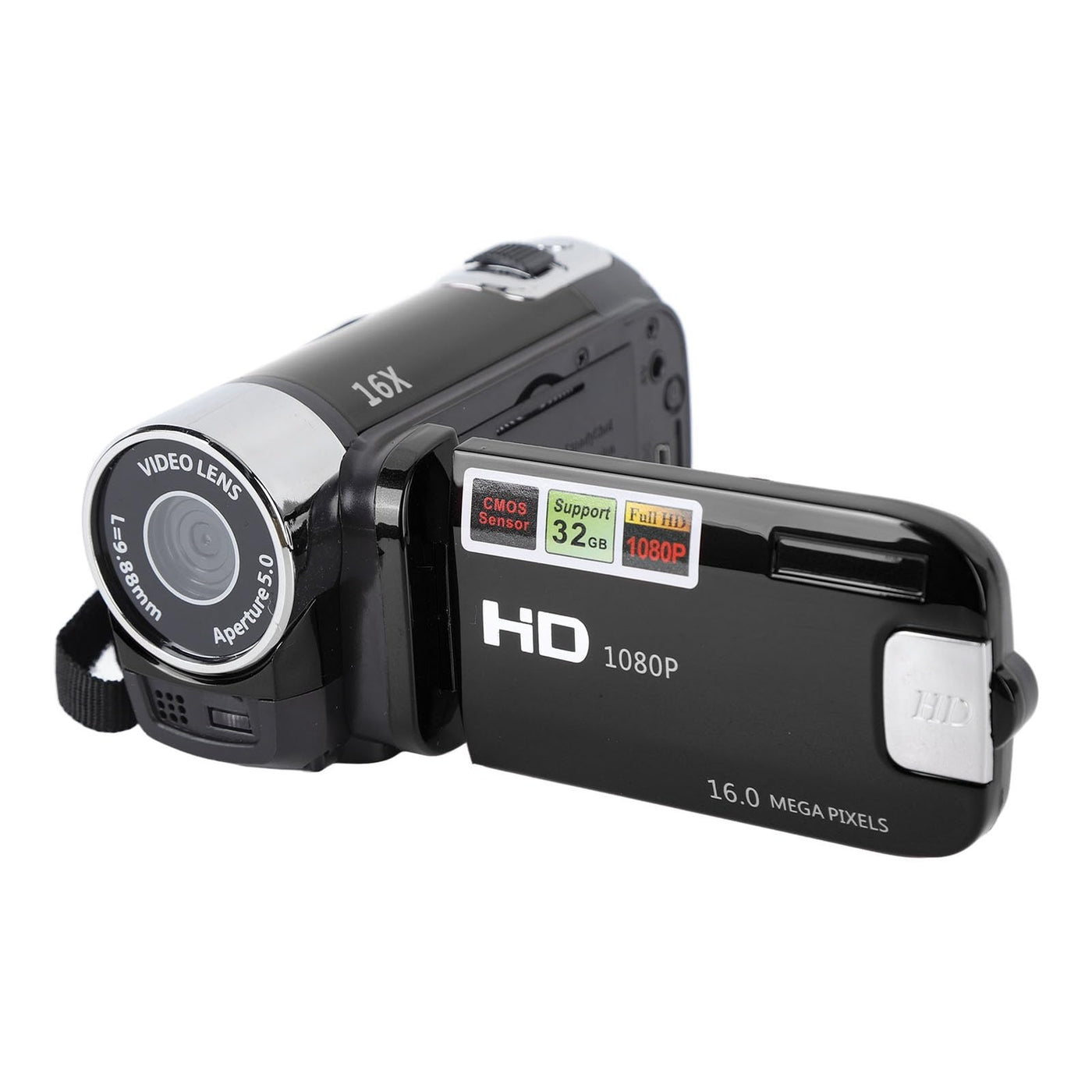 Kids Videokamera-Camcorder, 16x 1080P 30fps Vlogging Kamerarecorder mit Drehbarem 2,7-Zoll-TFT-Bildschirm, Class10 U3-Chip, Fülllicht, Eingebautem Lautsprecher, Support 32GB Expandable(Schwarz)