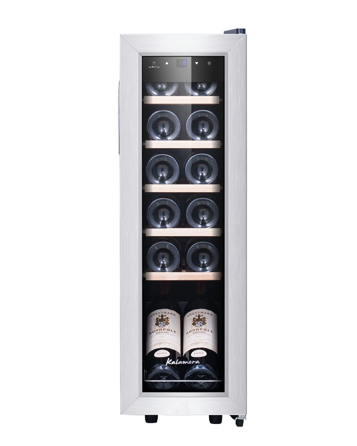 Kalamera Weinkühlschrank, 12 Flaschen 35 Liter Weinklimaschrank klein mit Kompressor, 5-18°C, KRC-35FCSS