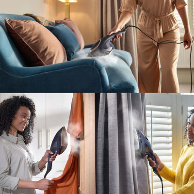 Russell Hobbs Dampfbügeleisen Multi [Dampfglätter & Bügeleisen] Steam Genie 2-in-1 (1700W, 20g/min Dampf, Hitzebeständige Tasche, 3 Aufsätze: Kleidung, Vorhänge, Polstermöbel) Reisebügeleisen 28370-56