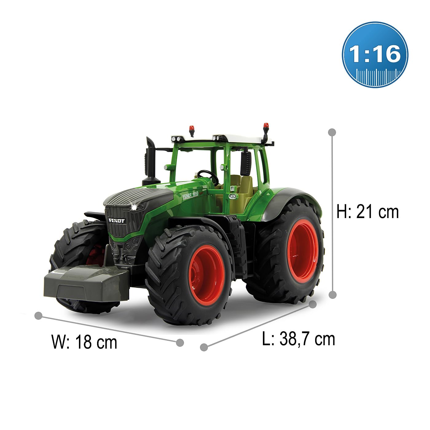JAMARA 405035 - Fendt 1050 Vario 1:16 2,4Ghz - RC Traktor, Motorsound (abschaltbar), Rückfahrwarnsound, Hupe, Abschaltfunktion, 2 Radantrieb, Gummireifen, Helle LED‘s vorne, Blinker, Demo Funktion