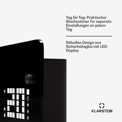 Klarstein Elektroheizung, 2500 W Konvektor Heizung Freistehend & Wandmontage, Elektroheizung Energiesparend mit App-Control & Bodenrollen, Heizung Elektrisch, Heizkörper Elektrisch mit Thermostat