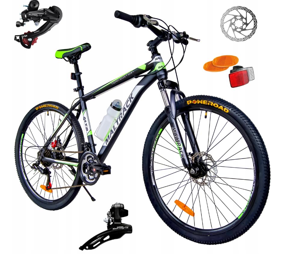 BDW - Fahrrad 26 Zoll - Mountainbike Damen & Herren - 18 Gänge - Farbe Grün - Ergonomischer Lenker - Mechanische Scheibenbremsen - Federungsgabel - Aluminiumfelgen