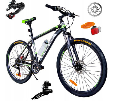 BDW - Fahrrad 26 Zoll - Mountainbike Damen & Herren - 18 Gänge - Farbe Grün - Ergonomischer Lenker - Mechanische Scheibenbremsen - Federungsgabel - Aluminiumfelgen