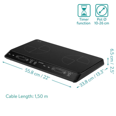 Navaris 2 Platten Induktionskochfeld - Mobil mit 3500 Watt - Tragbares Doppelt Camping Kochfeld - Induktionskochplatte mit Timer Touch-Display und Topf-Erkennung