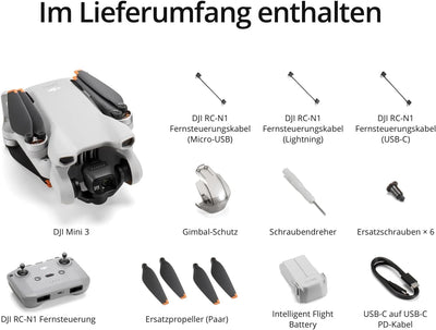 DJI Mini 3, Leichte und faltbare Mini-Kameradrohne mit 4K HDR-Video, 38 min Flugzeit, (10 km) Videoübertragung, vertikalen Aufnahmen, C0 (Kartenleser)