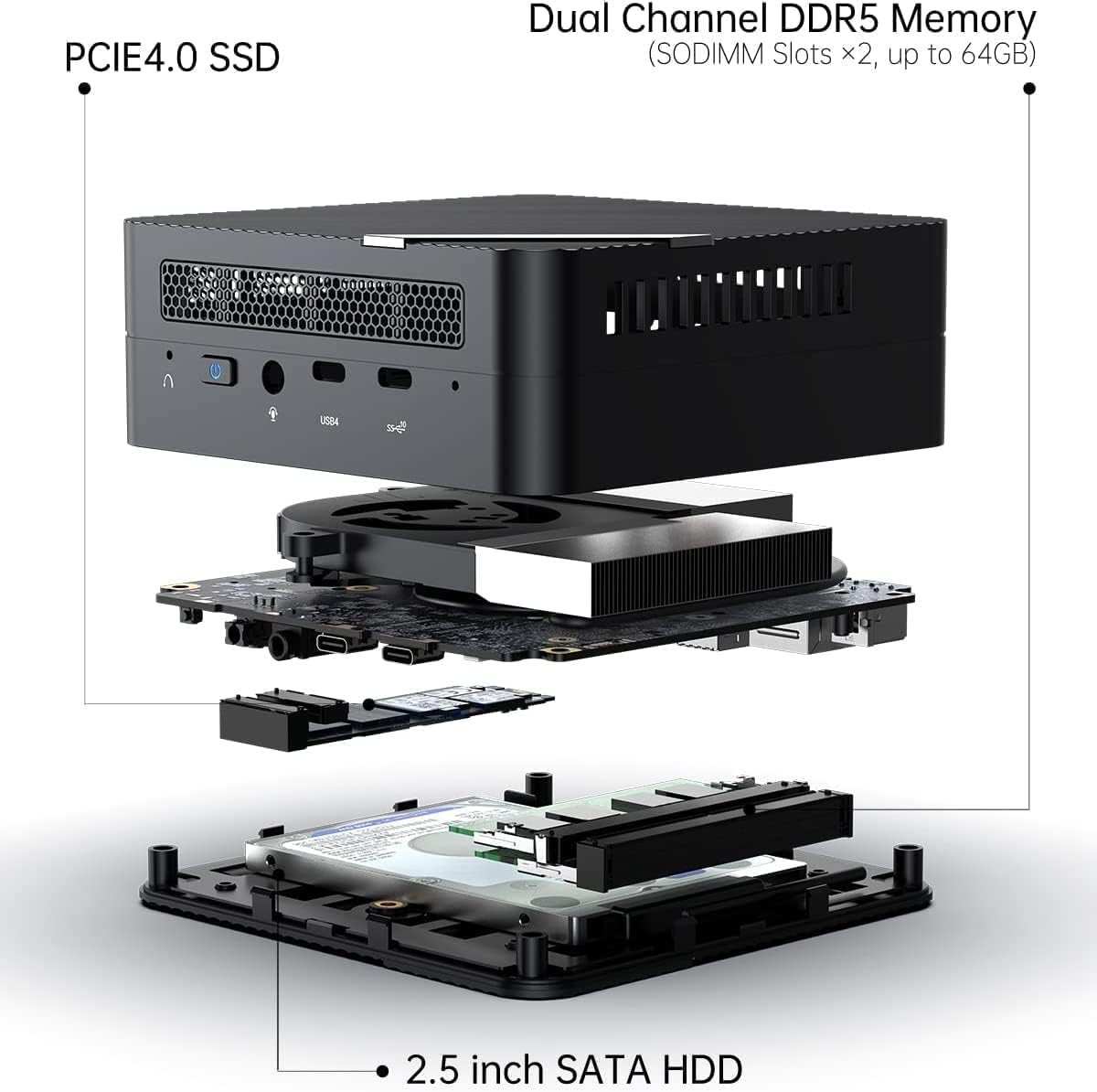 MINIS FORUM UM773 Lite Mini PC AMD Ryzen 7 7735HS bis zu 4, 75 GHz AMD Radeon Graphics Mini-Computer, 2 x HDMI, 1 x USB4, 1 x USB C, 4 x USB 3. 2, WiFi 6, BT5. 2, Kein RAM/SSD
