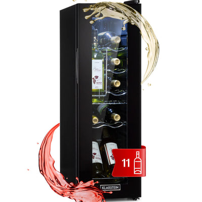 Klarstein Weinkühlschrank, 1 Zonen Getränkekühlschrank Klein, Kleiner Weinschrank 32L, Wein-Kühlschrank Klein mit Glastür, Indoor/Outdoor Flaschenkühlschrank, Wine Fridge 5-18°C, 12 Flaschen