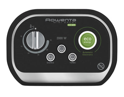 Rowenta SO9266 Mini Excel Eco Safe Heizlüfter | 2 Leistungsstufen | kompakt | leise | Energiespar-Funktion | 1000-2000 Watt | 50 dB(A) | waschbarer Filter | automatische Abschaltung | Schwarz
