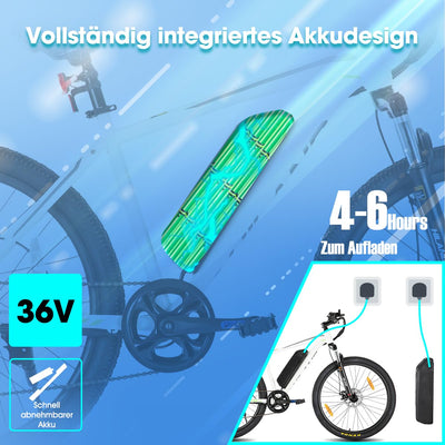 Hiland 26 Zoll Elektrofahrrad, 7 Gang 250W Motor E-Bike für Männer Frauen, Herren und Damen Elektro-Mountainbike mit Scheibenbremsen, 36V 7.8Ah Akku E-MTB, Weiß