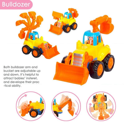 MOONTOY Baby Spielzeugauto Bagger Konstruktionsfahrzeuge Baufahrzeuge 4 in einem Set für Kinder, Traktor, Bulldozer, Kipper & Zementmischer