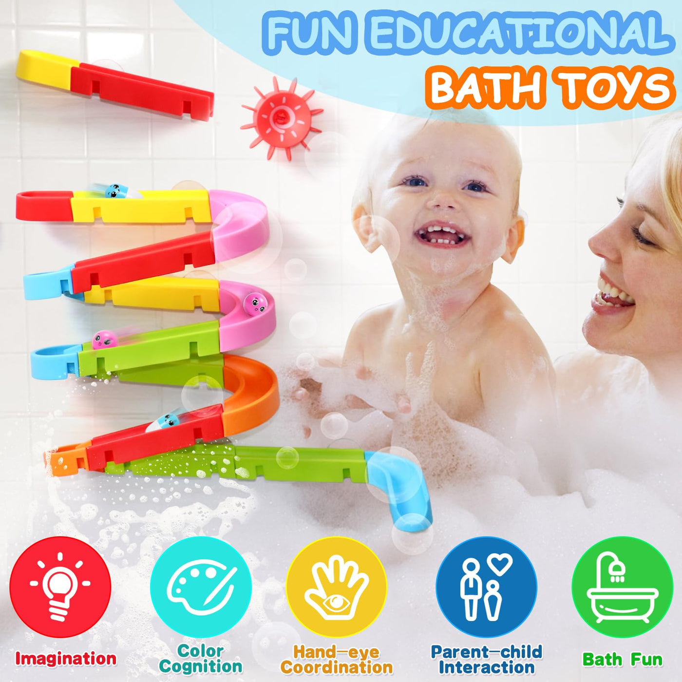 Badespielzeug Badewannenspielzeug Kinder Badewannen Spielzeug ab 3 4 5 Jahre, Murmelbahn Kugelbahn Badewanne Wasserspielzeug Kinder mit Saugnäpfe, Badespaß Geschenk Mädchen Junge (38 Stück)