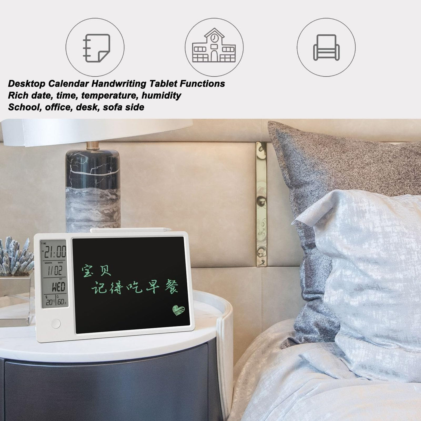 Elektronischer Digitaler Planer, Tablet-Kalender mit Anzeige von Uhrzeit, Tag, Temperatur und Luftfeuchtigkeit, Multifunktionaler Elektronischer Kalender für die Heimarbeit von