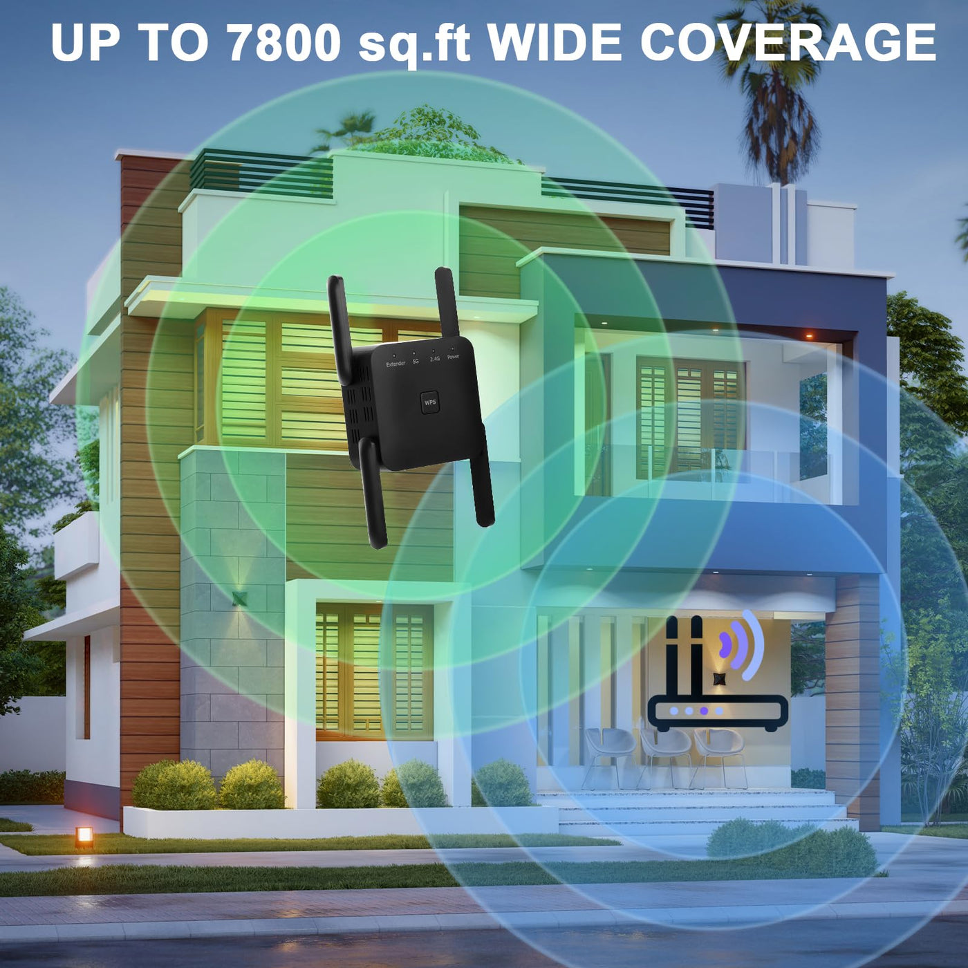 WLAN Verstärker 1200Mbit/s WiFi Repeater Dualband 2,4GHz+5GHz WiFi Booster mit Repeater/Router/Access Point Modus,4 Antenne,Einfache Einrichtung,WiFi Extender Booster Mit LAN/WAN Port