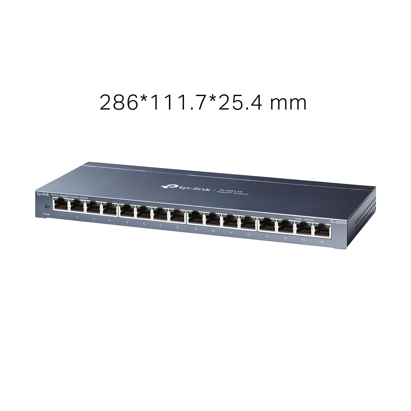 TP-Link TL-SG116 16-Ports Gigabit Netzwerk Switch (32 Gbit/S Switching-Kapazität, geschirmte RJ-45 Ports, Metallgehäuse, IGMP-snooping, Unmanaged, Plug-und-Play, lüfterlos) blau metallic