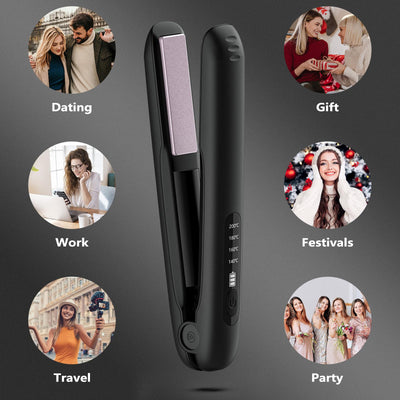 Glätteisen Kabellos, Kabelloser Haarglätter und Lockenwickler 2 in 1, Wiederaufladbares Tragbares USB Glätteisen, Kabelloser Mini Reiseglätter mit 4 Ainstellbaren Temperaturen, 5000mAh-Akku