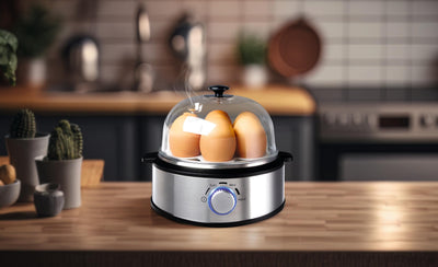Linsar - Eierkocher Edelstahl für 1 bis 7 Eier - Egg Cooker - 420 W - Härtegradeinstellung - spülmaschinengeeignet, Kabelaufwicklung, Eierstecher
