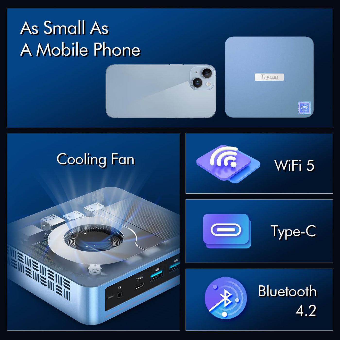 Trycoo WI-6 Mini PC 16 GB RAM 512 GB M.2 SSD, Intel 12. Generation N95 (bis zu 3,4 GHz) Mini Computer, 4K Mini Desktop PC Win 11 Pro, Gigabit-Ethernet/WiFi/BT/2* HDMI/USB-C, für Alltag Verwenden