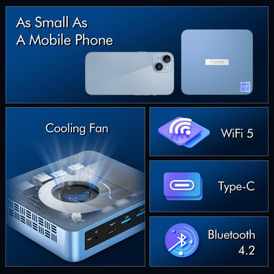 Trycoo WI-6 Mini PC 16 GB RAM 512 GB M.2 SSD, Intel 12. Generation N95 (bis zu 3,4 GHz) Mini Computer, 4K Mini Desktop PC Win 11 Pro, Gigabit-Ethernet/WiFi/BT/2* HDMI/USB-C, für Alltag Verwenden