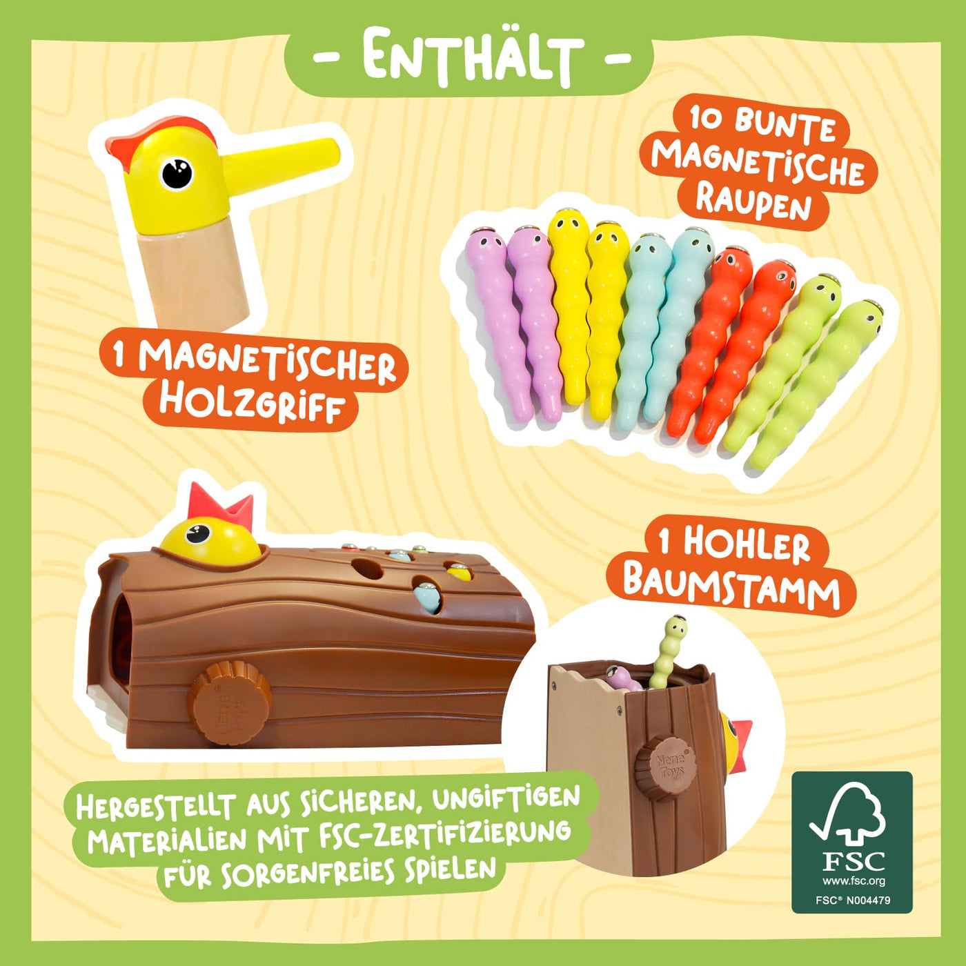 Nene Toys Kleiner Specht – Magnetspielzeug für Kinder ab 2 Jahren – Lernspiel für Kleinkinder mit Farben & Magneten – Spielzeug zur Förderung der Feinmotorik – Geschenk 2 3 Jahre Jungen Mädchen
