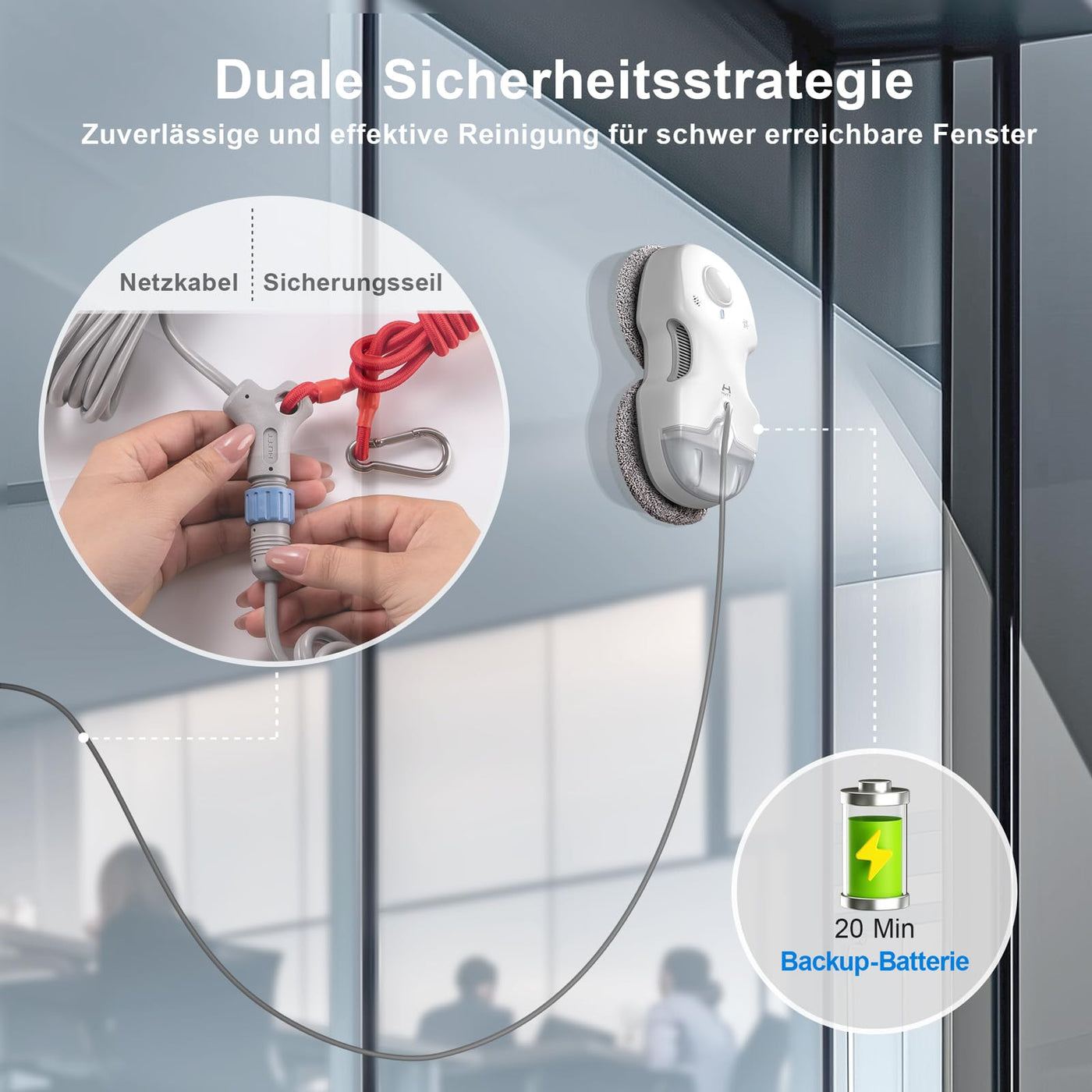 HUTT C65 Fensterputzroboter mit Sprühfunktion, Elektrischer Fensterputzer Fernbedienung mit 80ML Tank, Fensterreiniger Roboter Automatischer, für Innen- und Außenfenster, 10x Lappen, Koffer