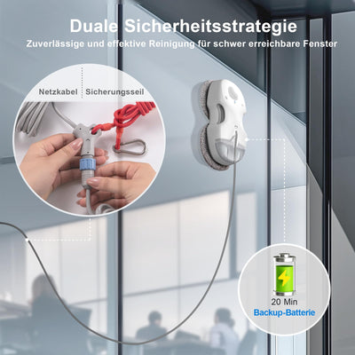 HUTT C65 Fensterputzroboter mit Sprühfunktion, Elektrischer Fensterputzer Fernbedienung mit 80ML Tank, Fensterreiniger Roboter Automatischer, für Innen- und Außenfenster, 10x Lappen, Koffer