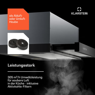 Klarstein Dunstabzugshaube 60cm, Abluft-Dunstabzugshaube mit Spülmaschinenfestem Filter aus Aluminium, Leise Abzugshaube Abluft, 305m³/h Luftstrom, Effiziente Wandhauben mit LEDs & Touch Controls