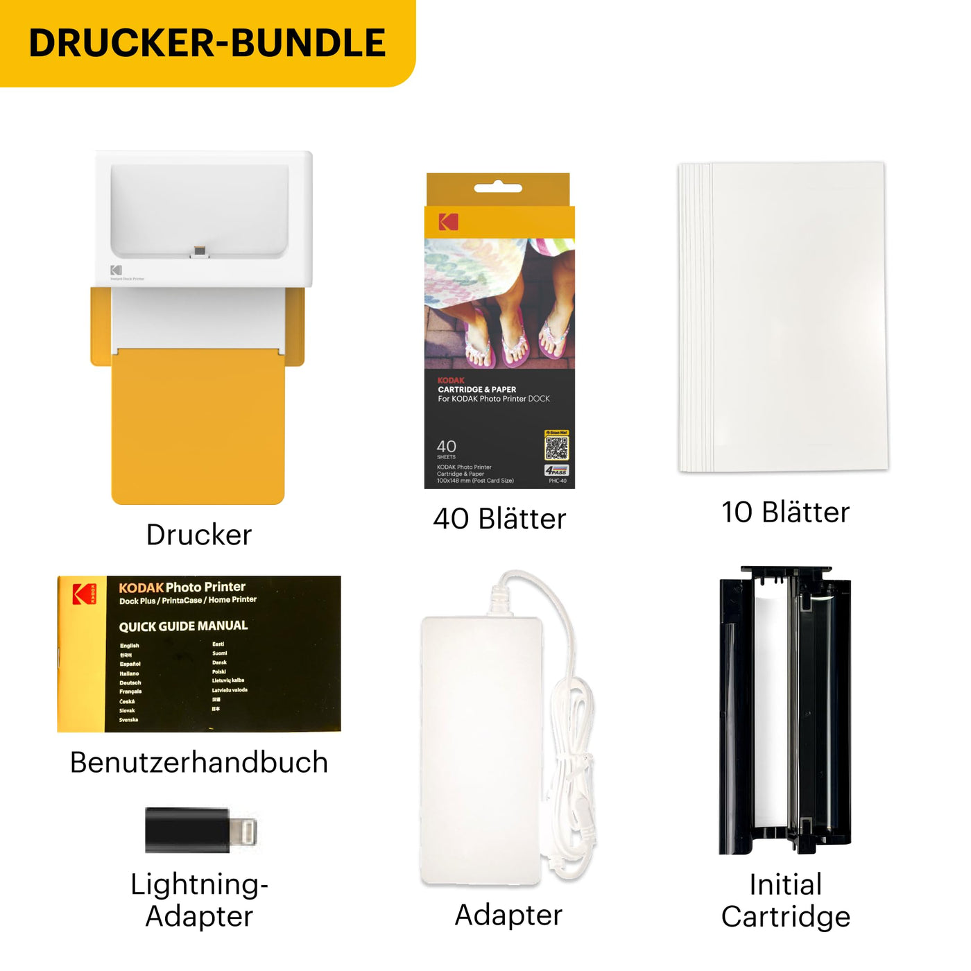 KODAK Dock Plus 4PASS Mobiler Fotodrucker (10x15cm) + Paket mit 90 Blatt