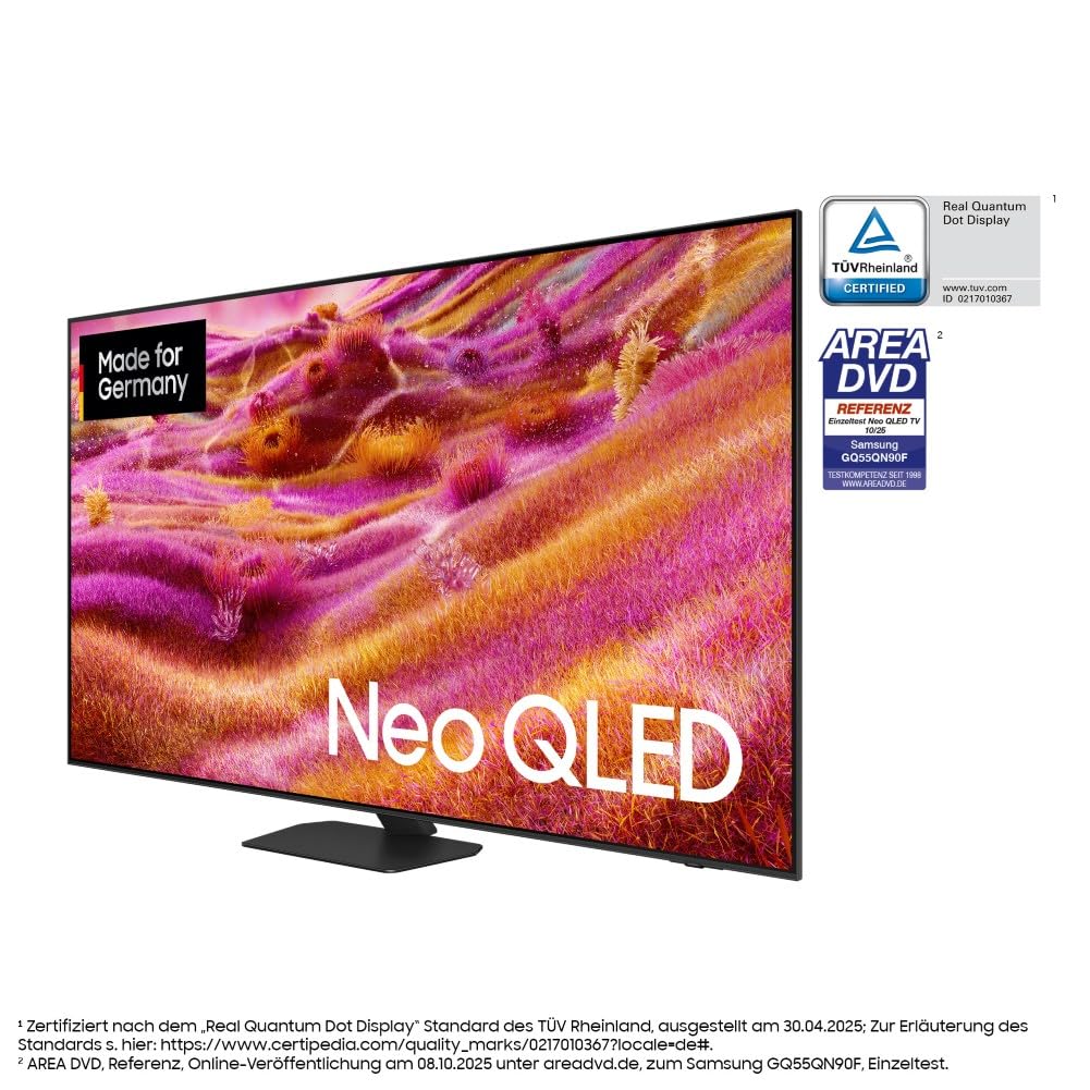Samsung Neo QLED 4K QN90F 55 Zoll (138 cm) Mini LED, UHD Fernseher, NQ4 AI Gen3 Prozessor, Glare Free, Neo Quantum HDR+, 4K Upscaling Pro, Dolby Atmos, Knox Security, Samsung Vision AI Smart TV (2025)