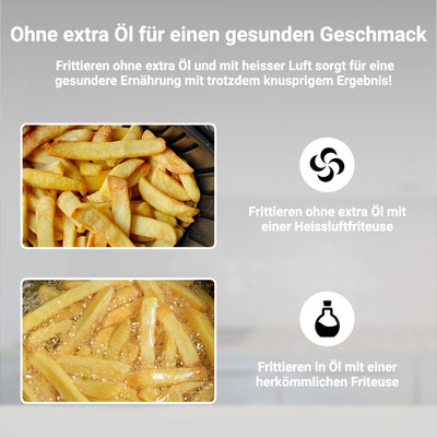 KLAMER Heißluftfritteuse 5,5l XXL, ölfreie Friteuse, 1700W Airfryer mit LED-Touchscreen, digitalem deutschen Rezeptbuch, multifunktionale Mini-Heissluftfrittuese ohne Öl