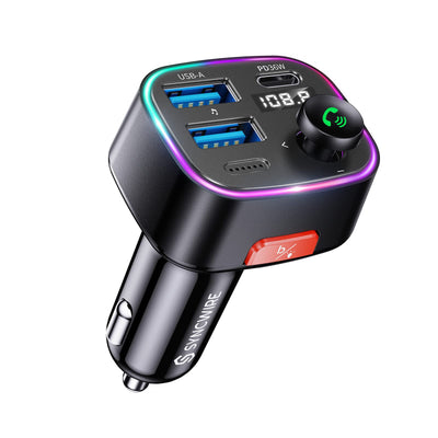 Syncwire FM Transmitter Auto Bluetooth 5.4 48W (PD 36W & 12W) Bluetooth Adapter Auto mit [Lichtschalter] [HiFi-Bass-Sound] [Schnellladen] Freisprecheinrichtung Autoladegerät Zigarettenanzünder