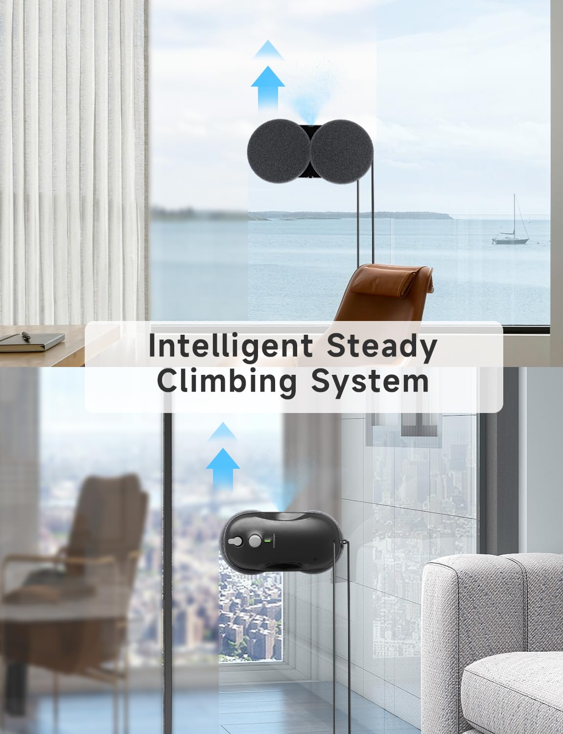 Tosima W3 Fensterputzroboter- Automatisches Sprühfunktion mit 80ML Tank, dreifachem Sicherheitssystem, Intelligenter Navigation, Fernbedienung, für alle Glatten Oberflächen,mit 12 Tüchern（6 Paare）