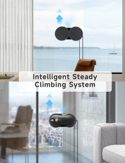 Tosima W3 Fensterputzroboter- Automatisches Sprühfunktion mit 80ML Tank, dreifachem Sicherheitssystem, Intelligenter Navigation, Fernbedienung, für alle Glatten Oberflächen,mit 12 Tüchern（6 Paare）