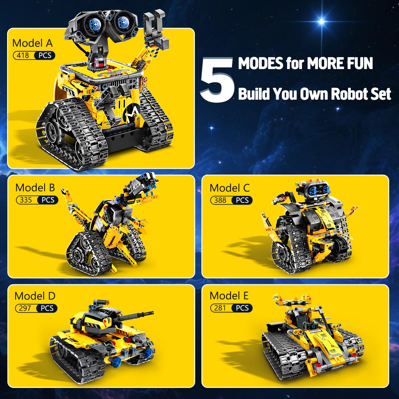 HiWEEGO Technik Roboter für Kinder Bausatz - 5-in-1 mit Fernbedienung und App Steuerung | 520 Stück RC Wall Roboter/Tech Roboter Wiederaufladbarer Geschenke für 6-12+ Jahre alte Jungen Mädchen