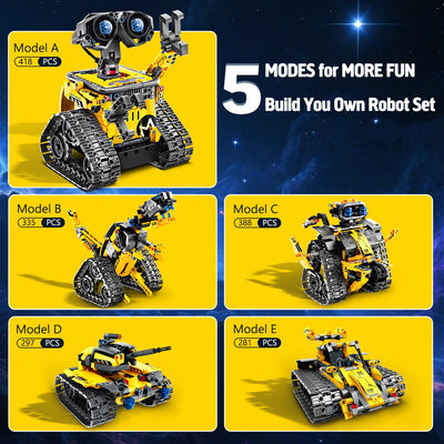 HiWEEGO Technik Roboter für Kinder Bausatz - 5-in-1 mit Fernbedienung und App Steuerung | 520 Stück RC Wall Roboter/Tech Roboter Wiederaufladbarer Geschenke für 6-12+ Jahre alte Jungen Mädchen