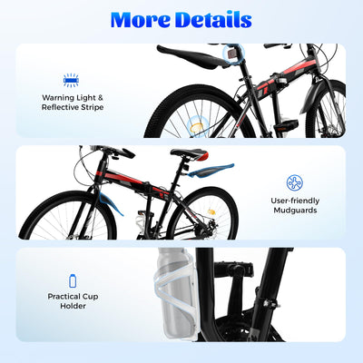 Owneed 26 Zoll Mountainbike, 21 Gänge Mountainbike, MTB, Hochfester Stahlrahmen Fahrrad, Erwachsene Falten für Erwachsene Männer Frauen, Erwachsene Damen Damen Fahrrad Herrenfahrrad