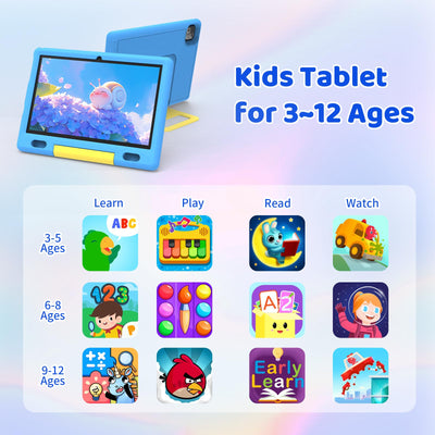 Ainmel Kinder Tablet 10 Zoll Octa-Core Android 14 Tablet für Kinder, 16GB+128GB (1TB TF), Kindersicherung, WiFi 6/Bluetooth 5.3, Widevine L1 mit Kindersicheres Gehäuse -Blau