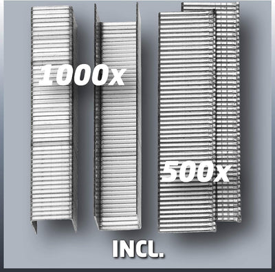 Einhell Elektrotacker TC-EN 20 E (für Klammern Typ 53, Nägel Typ 47, elektronische Schlagkraftvorwahl, Sicherheitsnase, inkl. 1000 Klammern/500 Nägel)