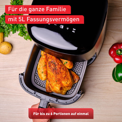 Tefal Easy Fry Max 5L Heißluftfritteuse, 10 automatische Garprogramme, digitaler Touchscreen, zeit-/energiesparend, Antihaftbeschichtung, schwarz, EY2458
